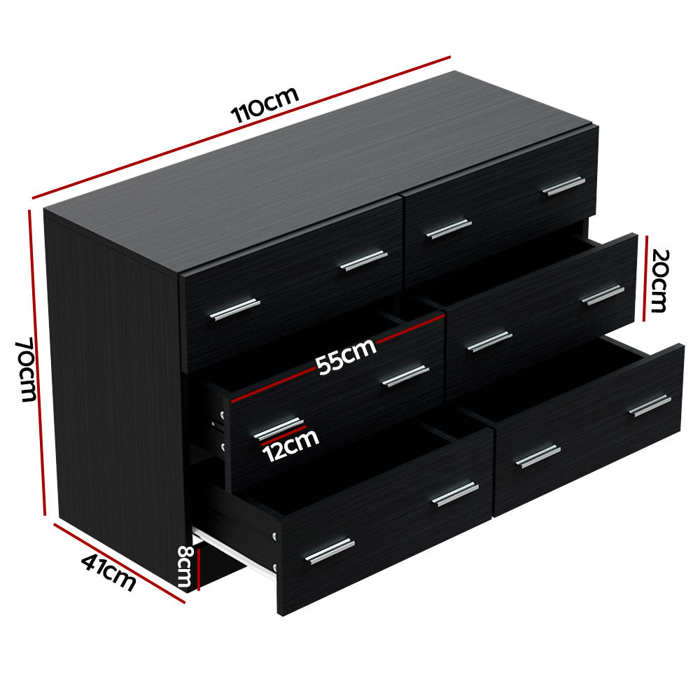 Thirlmere 6 Drawer Lowboy, Black