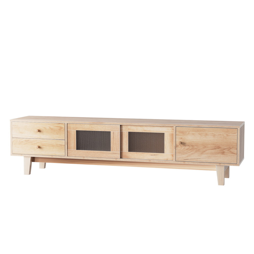 Devonport 180cm natural timber entertainment unit with drawers in a modern living room