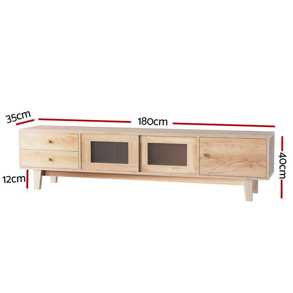 Devonport 180cm natural timber entertainment unit with drawers in a modern living room
