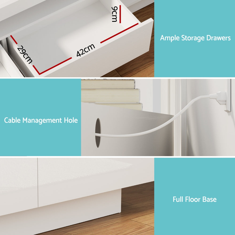 Launceston white high gloss LED entertainment unit with colour changing lighting in a modern living room