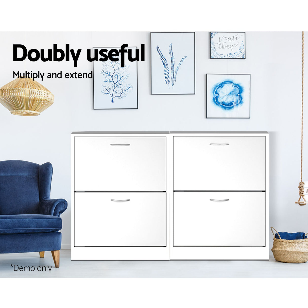 Dunkeld Flip Drawer Shoe Cabinet, White 2pcs image 6