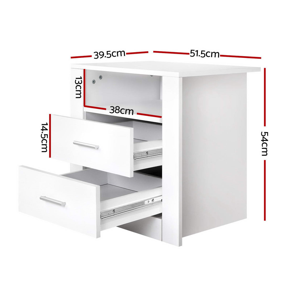 Pottsville Beach 2 Drawer Shelf Bedside Table, White 2pcs