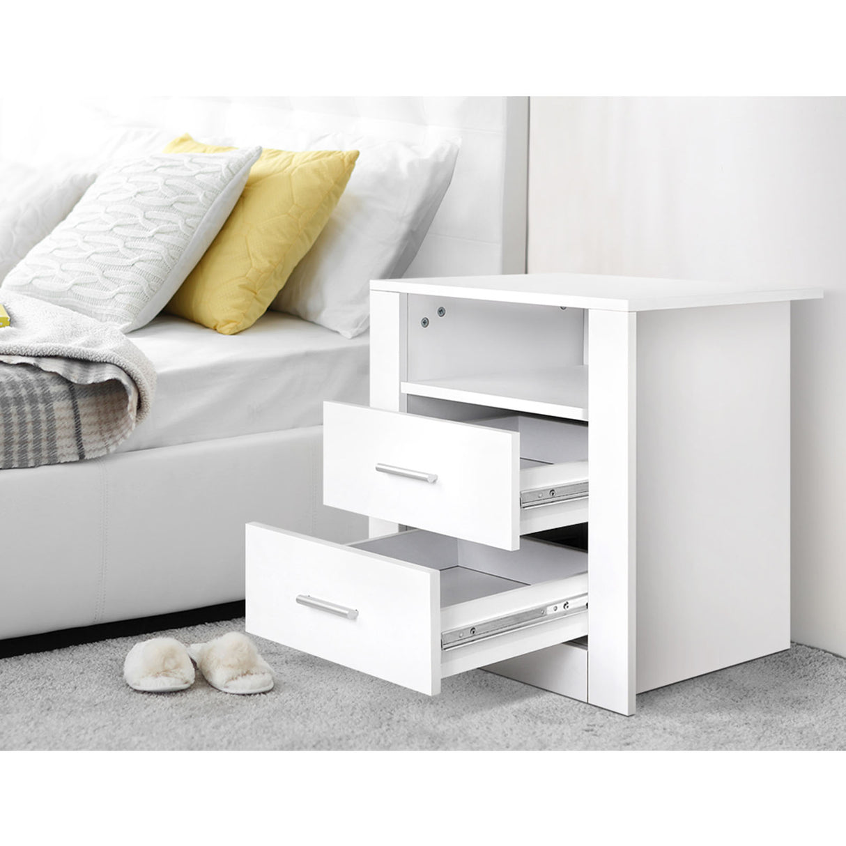 Pottsville Beach 2 Drawer Shelf Bedside Table, White 2pcs