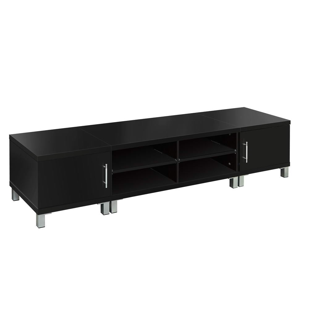 Coles Bay 190cm black entertainment unit with square legs and two side cabinets in a modern living room