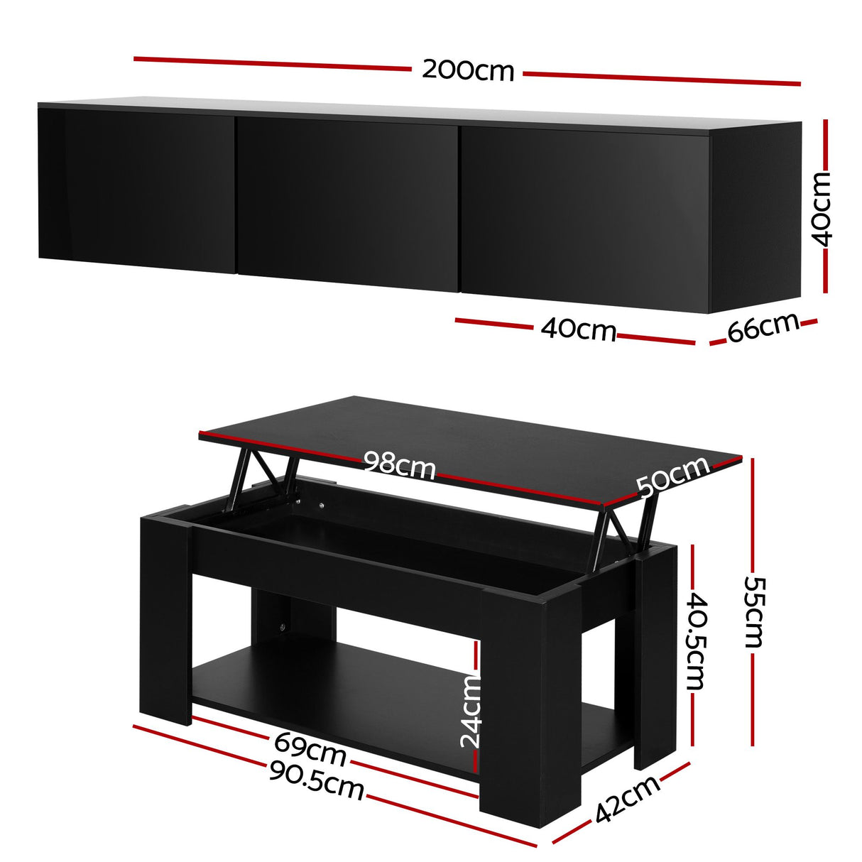 Yarra Glen TV Unit and Coffee Table Set, Black