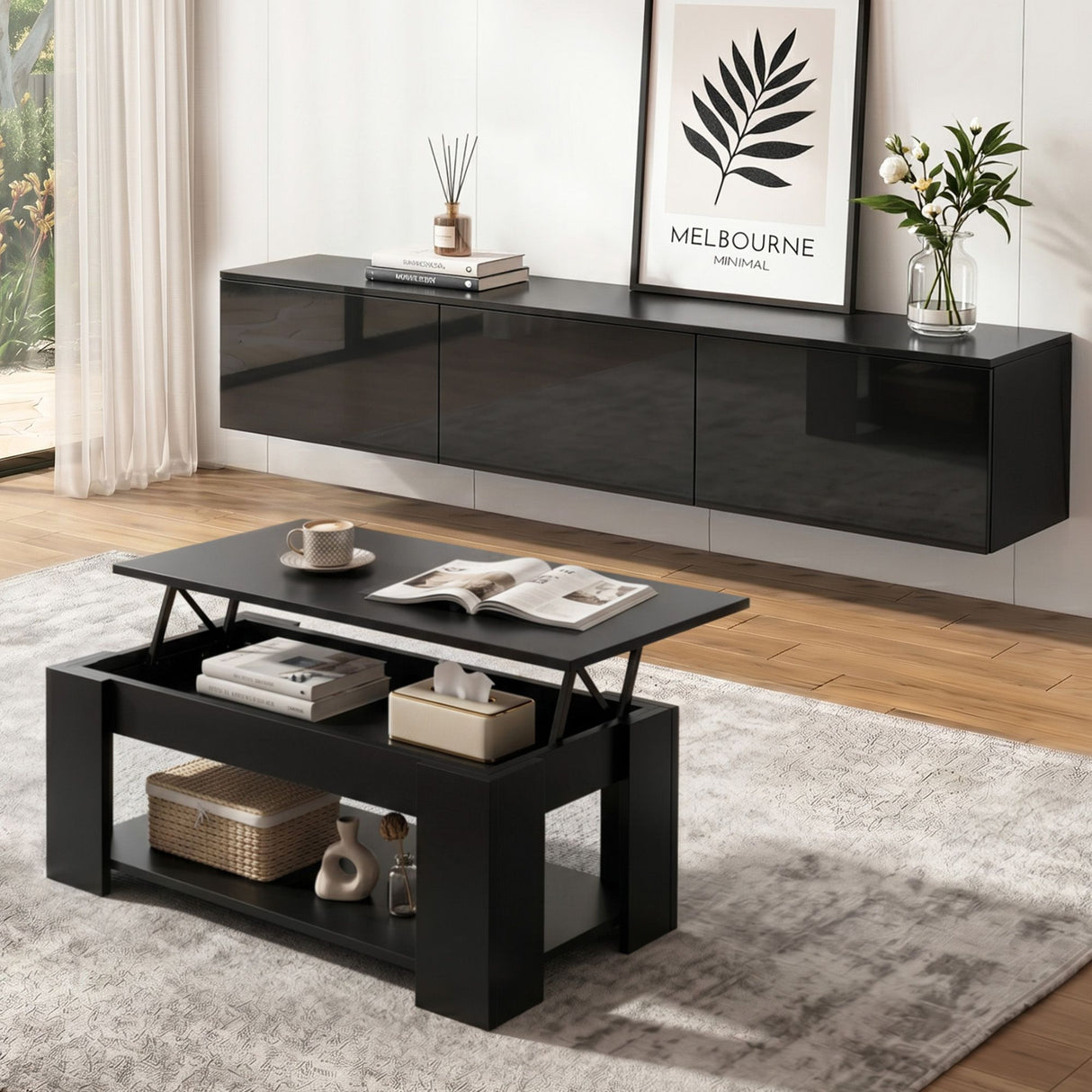 Yarra Glen TV Unit and Coffee Table Set, Black