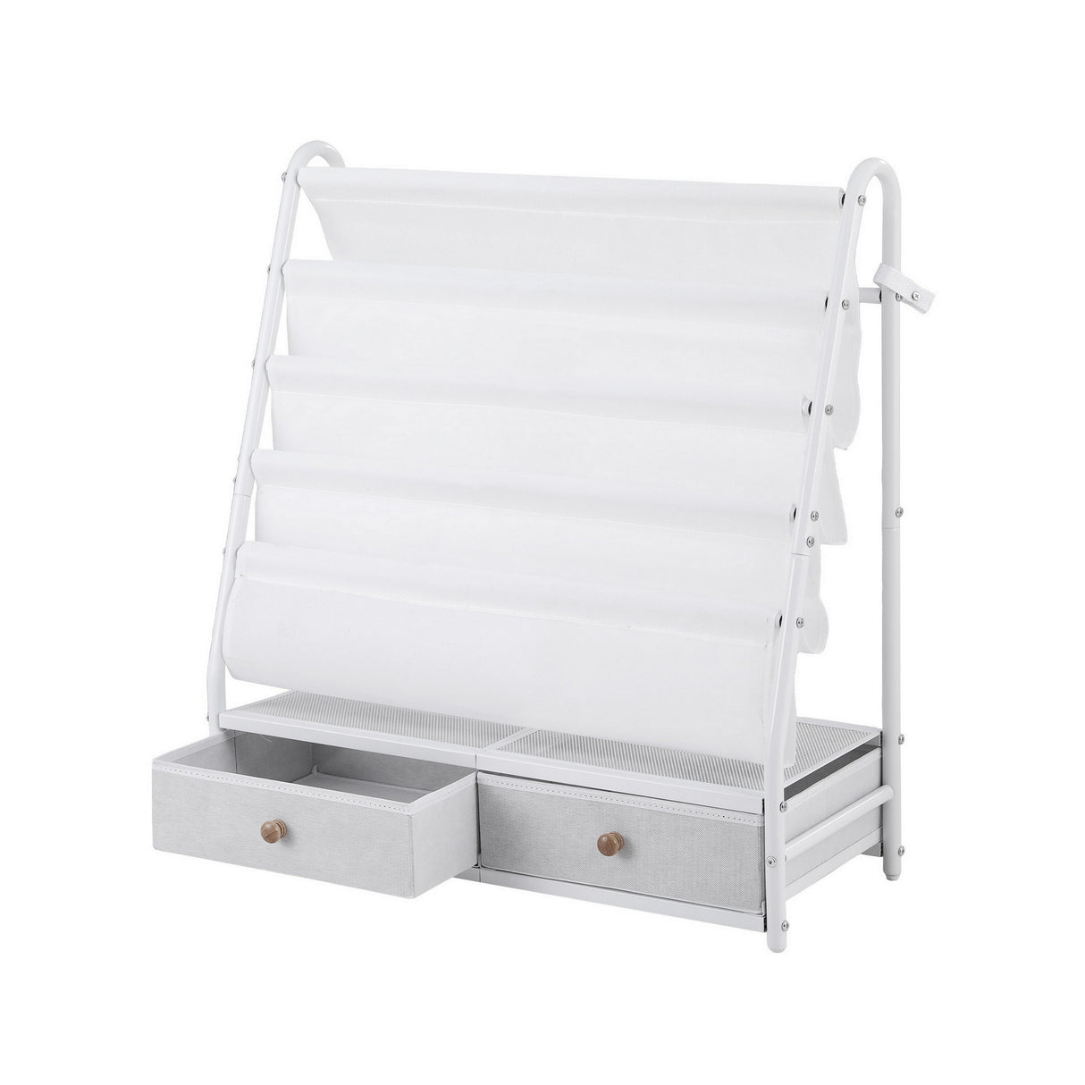 Kids Metal Bookshelf with Fabric Drawers, White
