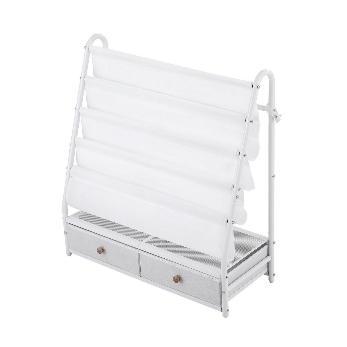 Kids Metal Bookshelf with Fabric Drawers, White
