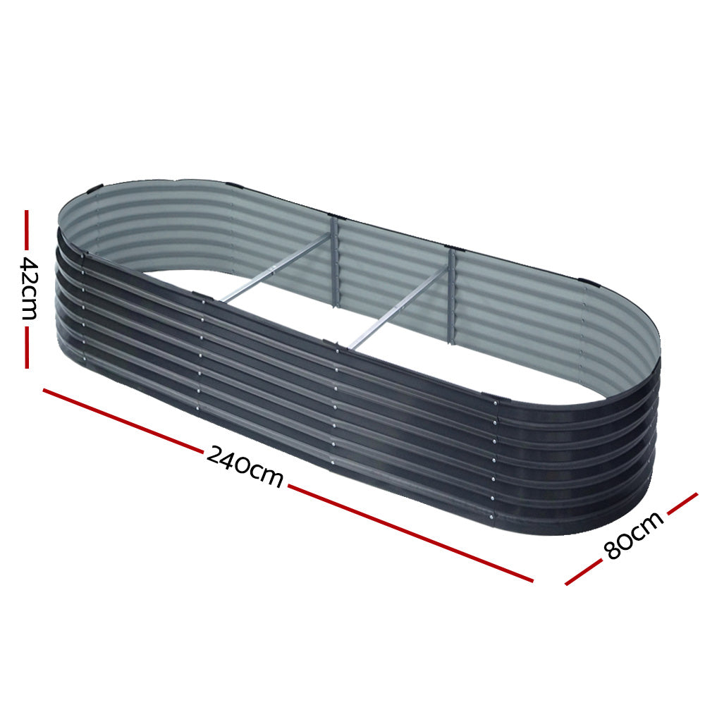 Green Fingers Oval Raised Garden Beds — Pack of 2, 240 x 80 x 42cm Galvanised — Allure Home Collections