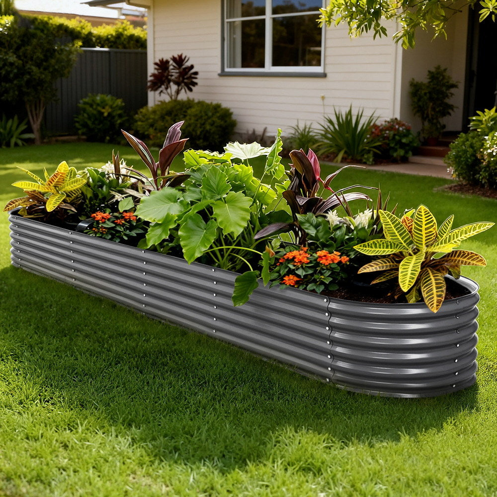 Green Fingers Oval Raised Garden Bed — 320 x 80 x 42cm Galvanised Steel — Allure Home Collections
