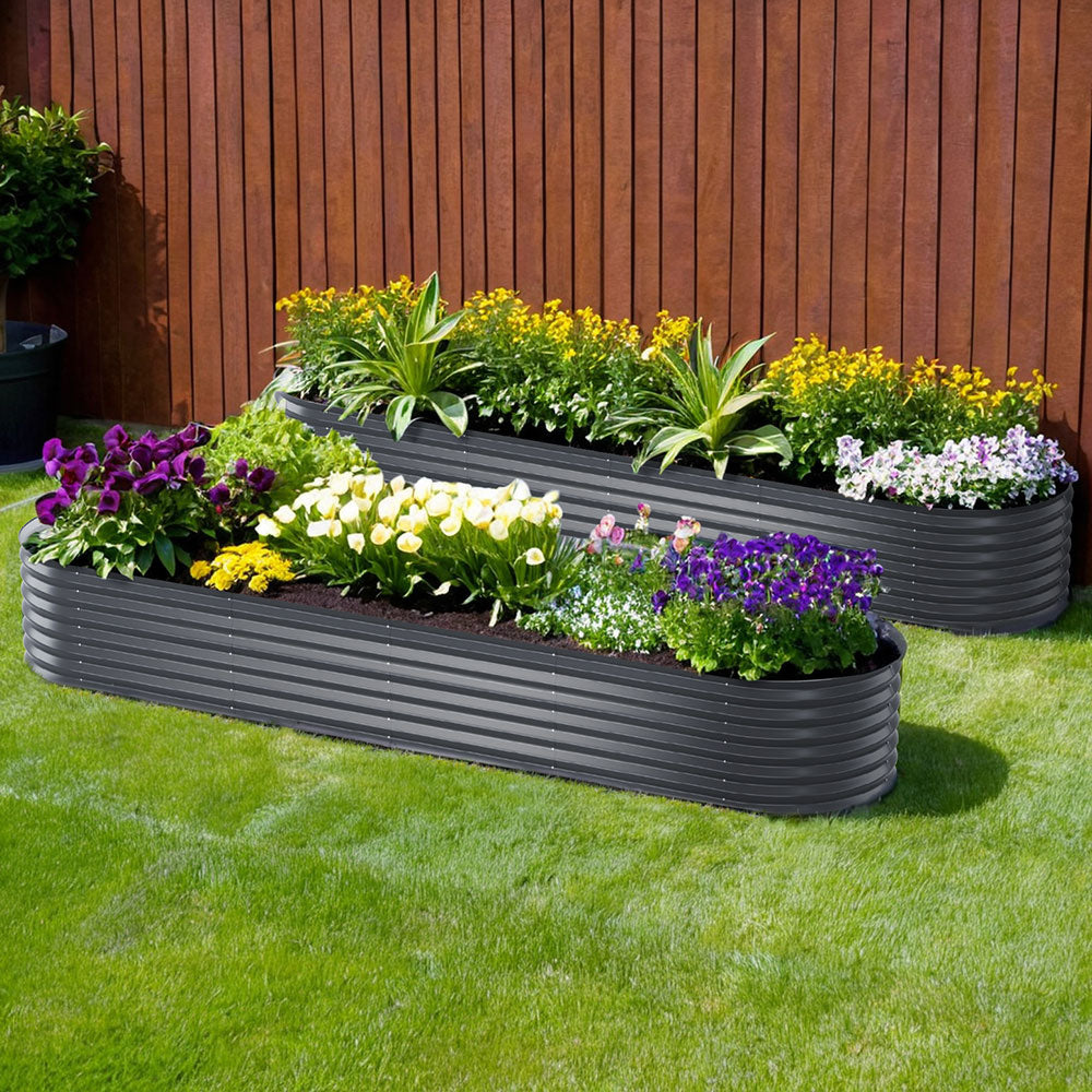 Green Fingers Oval Raised Garden Beds — Pack of 2, 320 x 80 x 42cm Galvanised — Allure Home Collections