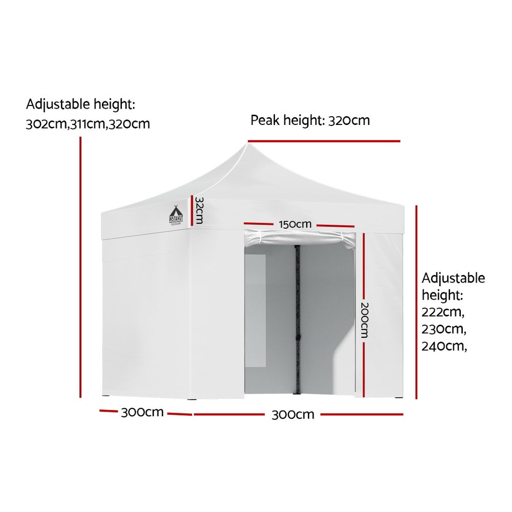 White gazebo with the zipped door panel open at the front