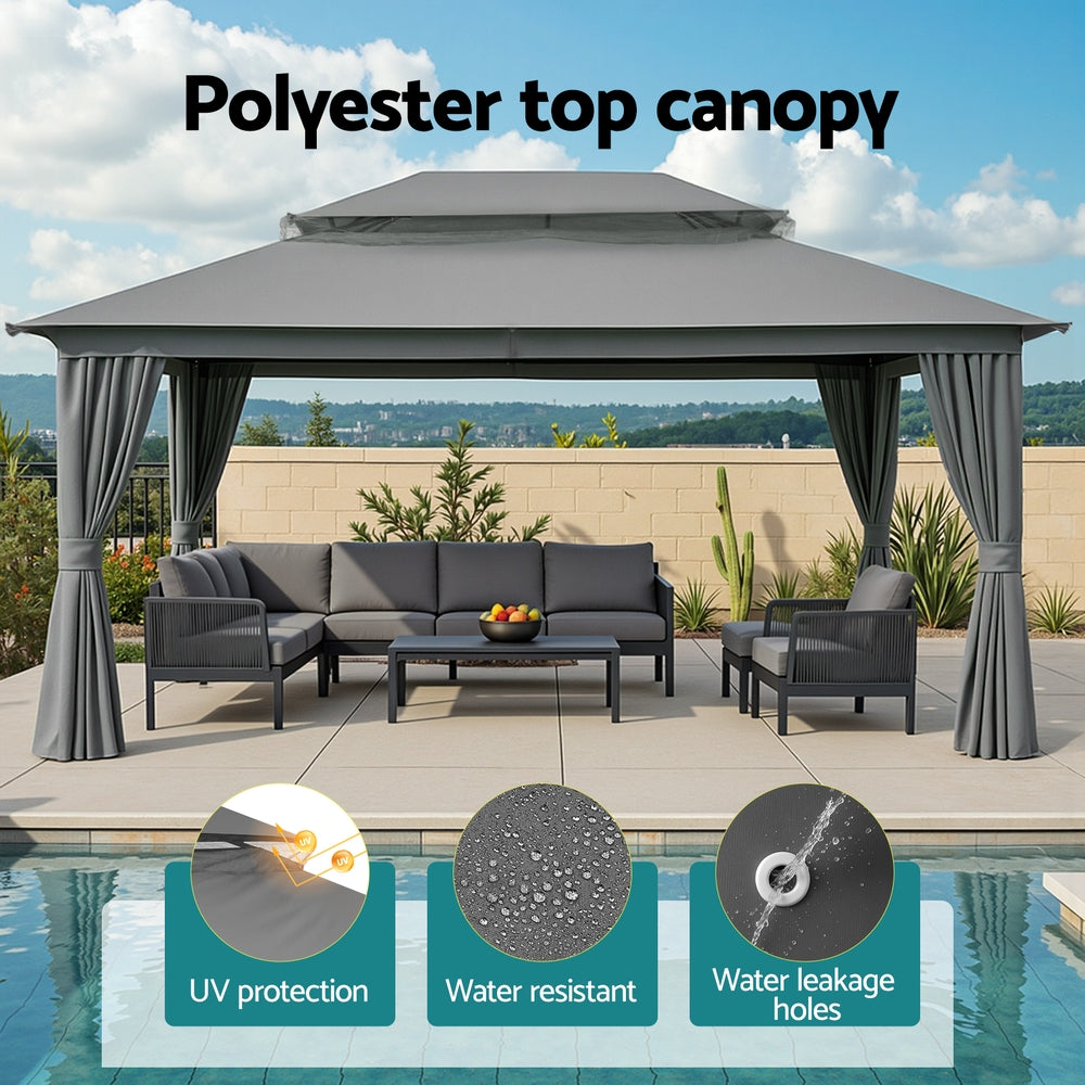 Close up of the ventilated double roof vent on the grey patio gazebo