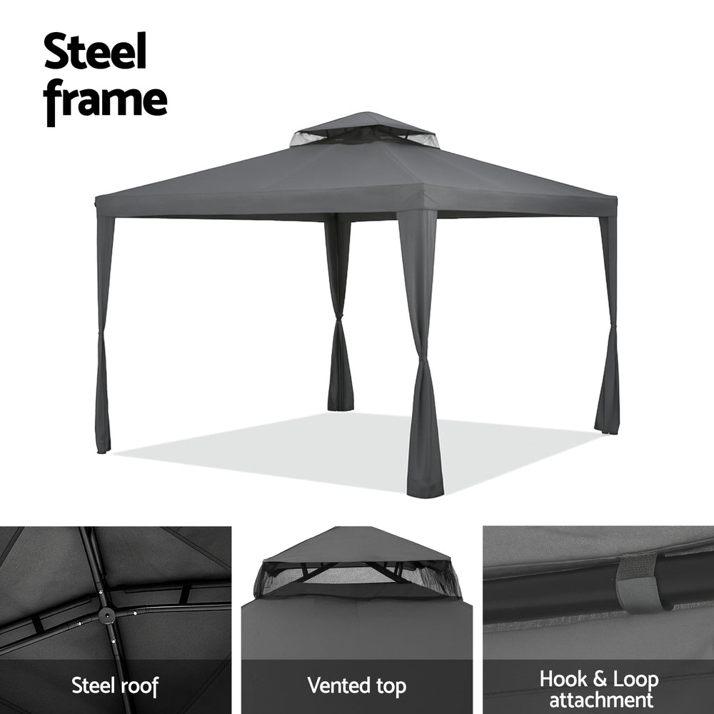 Powder coated steel leg and cross bar frame detail on the gazebo