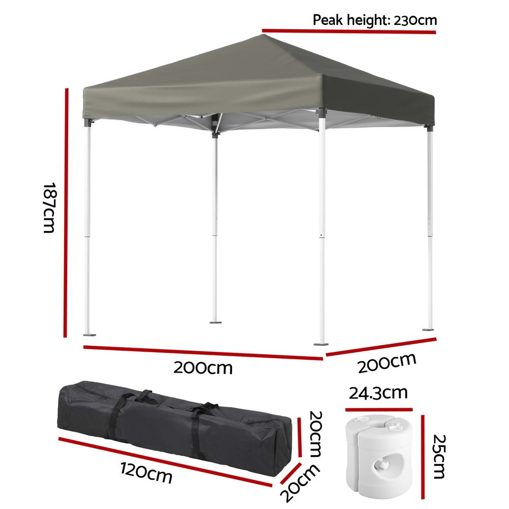Side view of the grey folding marquee tent with base pods fitted