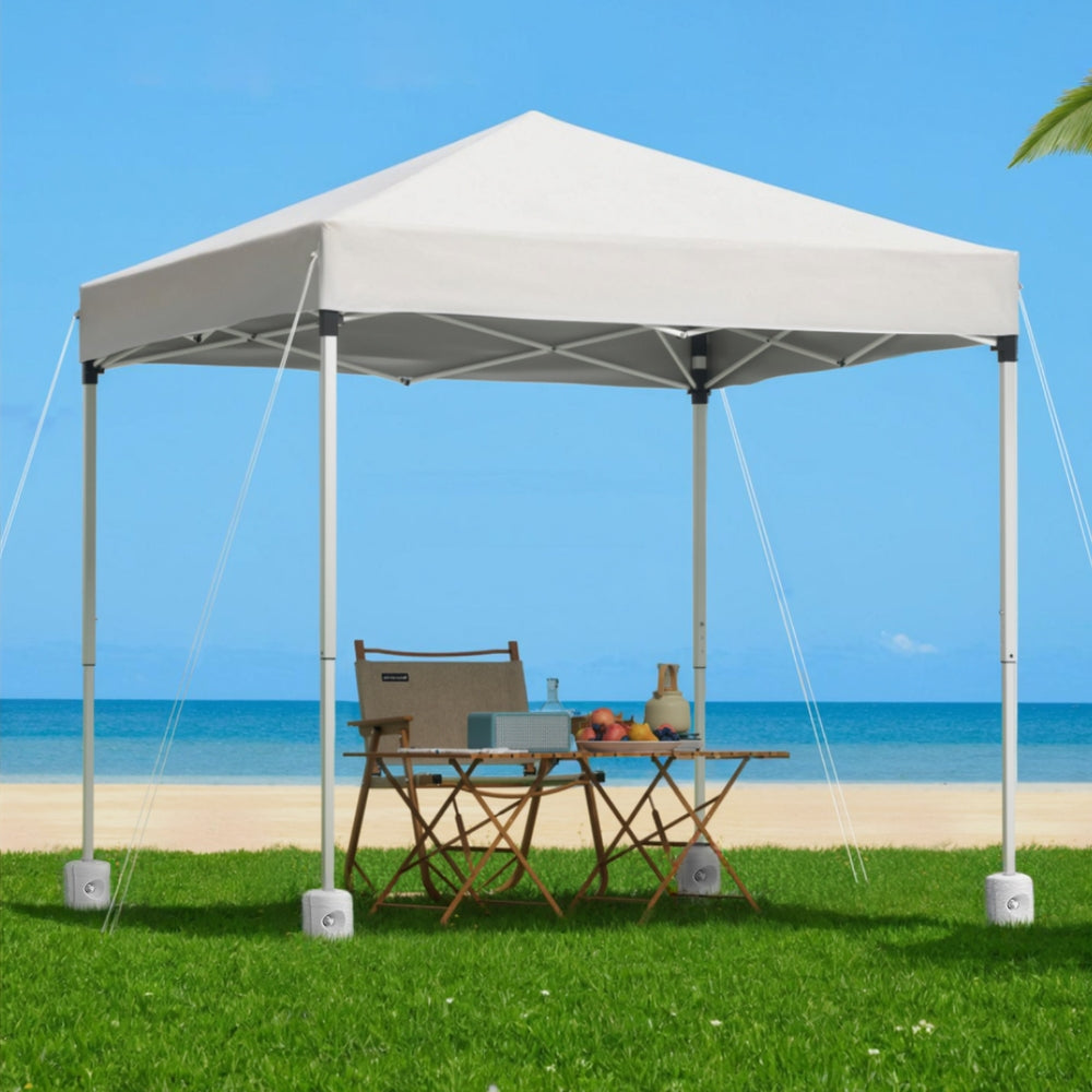Dimension diagram of the white 2 x 2 m gazebo and base pods