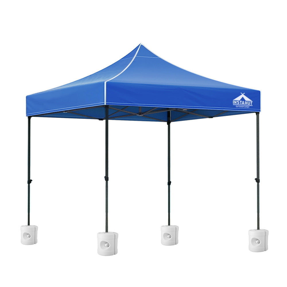 Front view of the blue pop up gazebo canopy with open sides