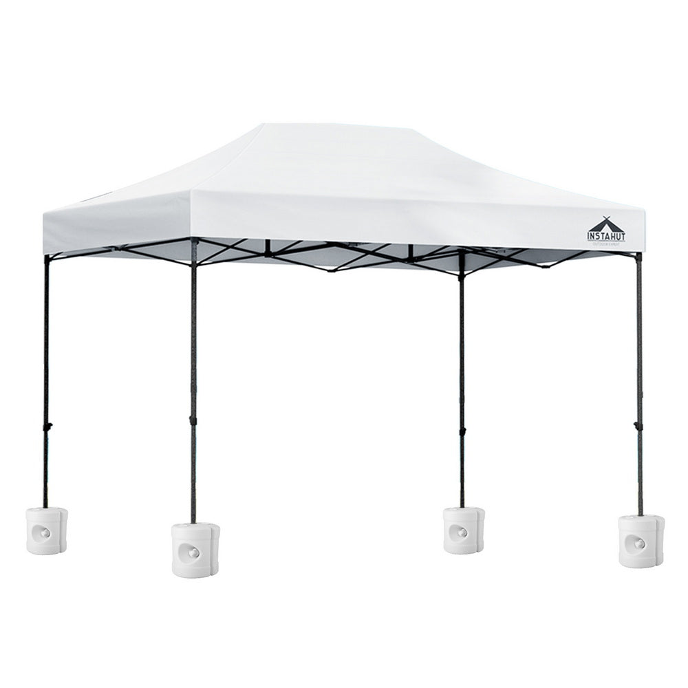 Front view of the long white pop up gazebo canopy with open sides