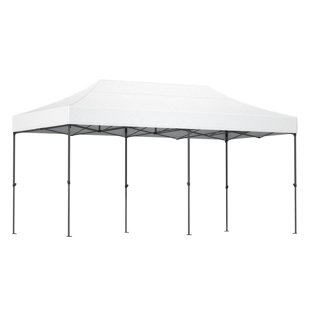 Dimension diagram of the white 6 x 3 m pop up gazebo with height settings