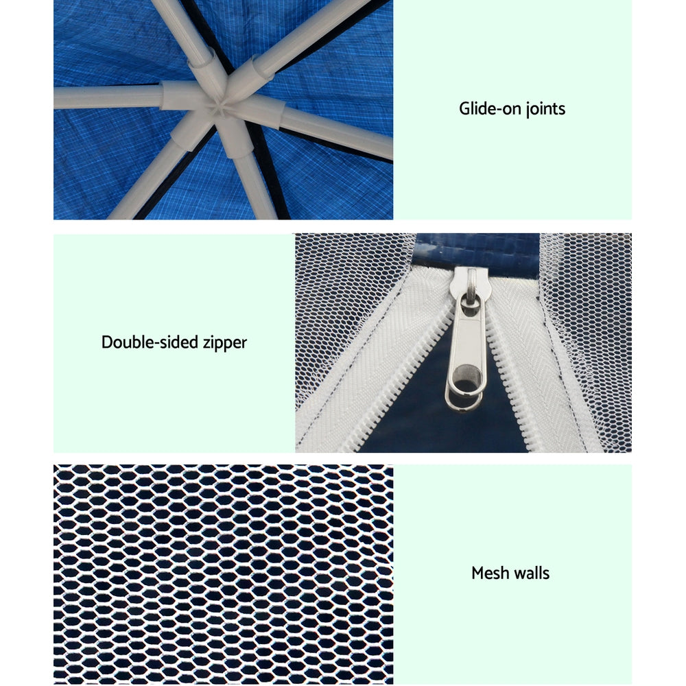 Powder coated steel leg and frame connector on the navy party tent