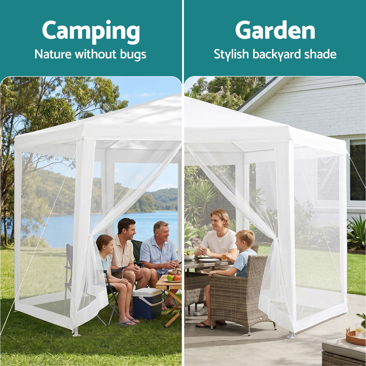 Fly proof mesh wall panel on the hexagonal gazebo shown in detail