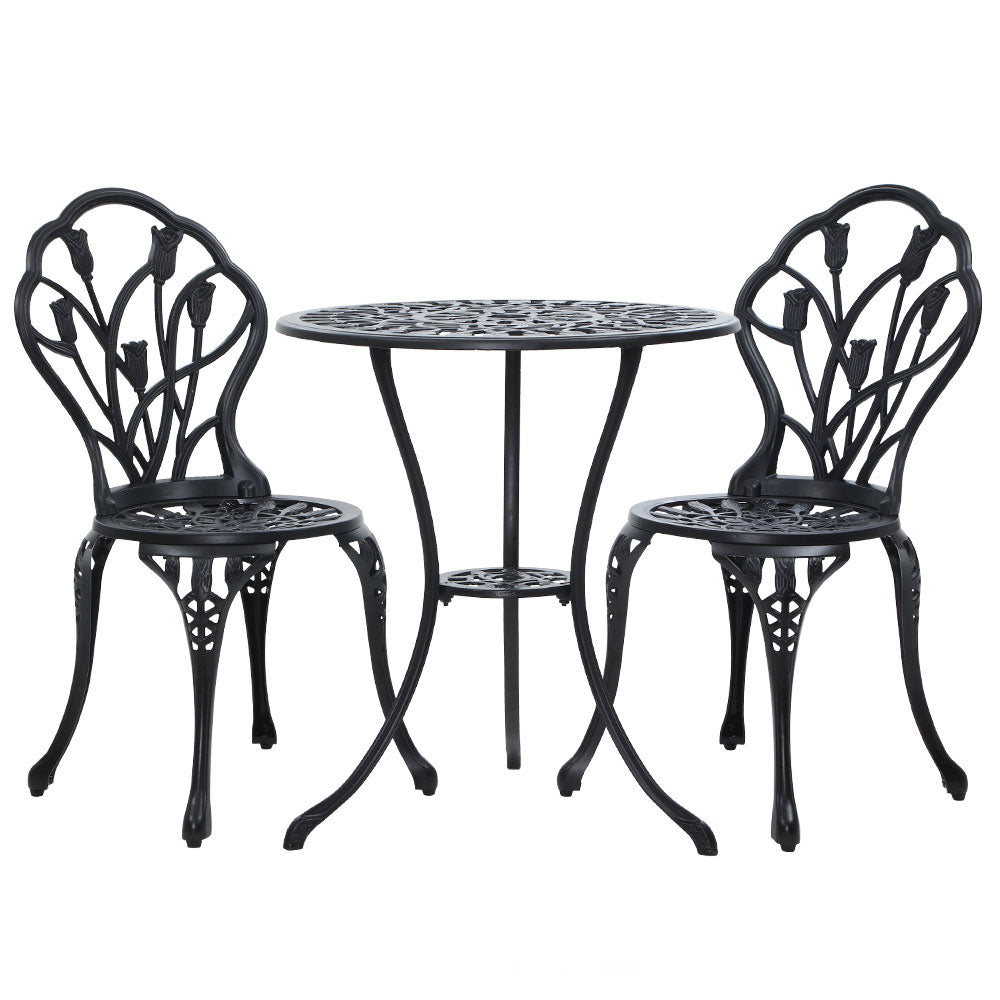 Edge Hill 3 Piece Outdoor Bistro Set, Black