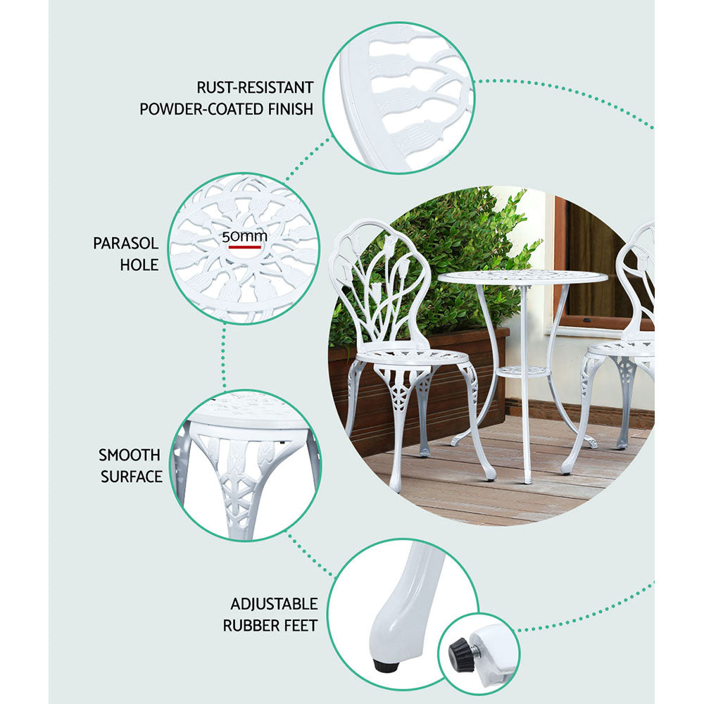 Edge Hill 3 Piece Outdoor Bistro Set, White