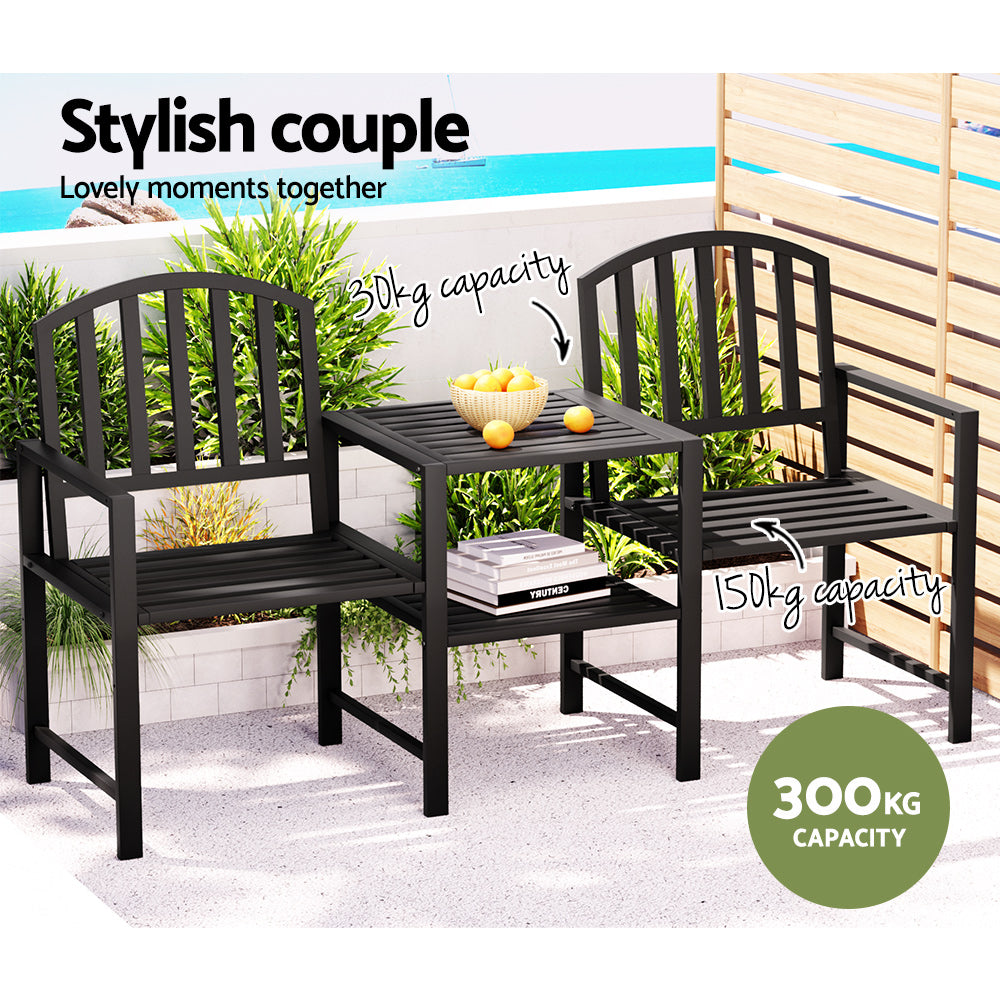 Saunders Beach 2 Seater Garden Bench, Black