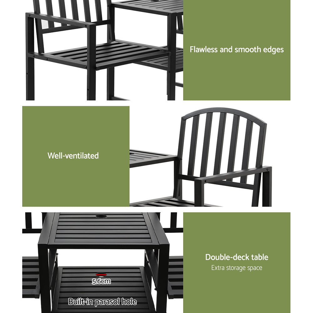 Saunders Beach 2 Seater Garden Bench, Black