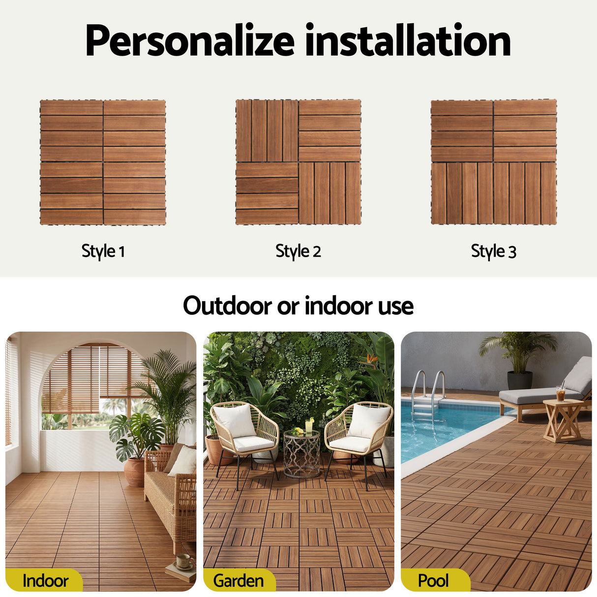 Ronda Wood Deck Tiles, 30 x 30cm, 10pcs