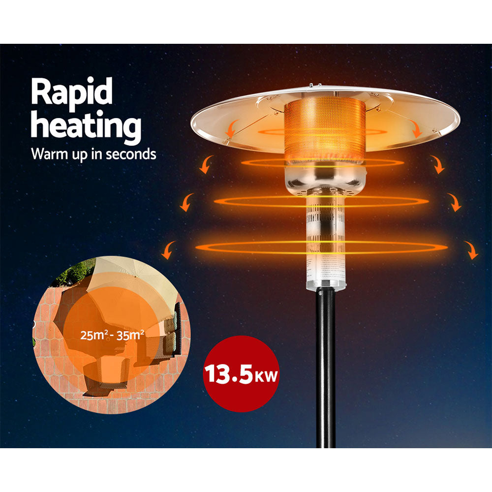 Built in wheels on the base of the freestanding gas patio heater
