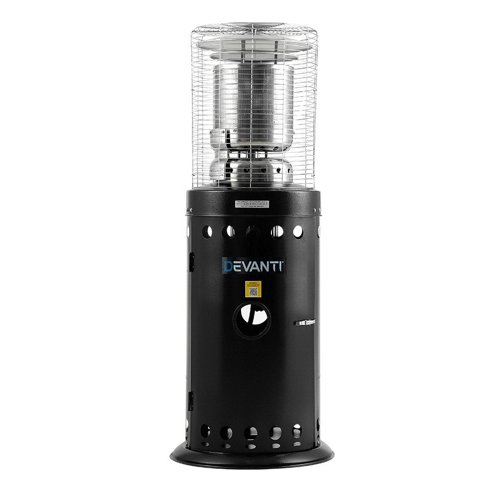 Compact 131 cm outdoor gas patio heater in black powder coated stainless steel