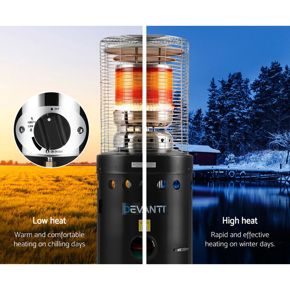 Base of the patio heater with lockable hinged door for a 9 kg gas cylinder