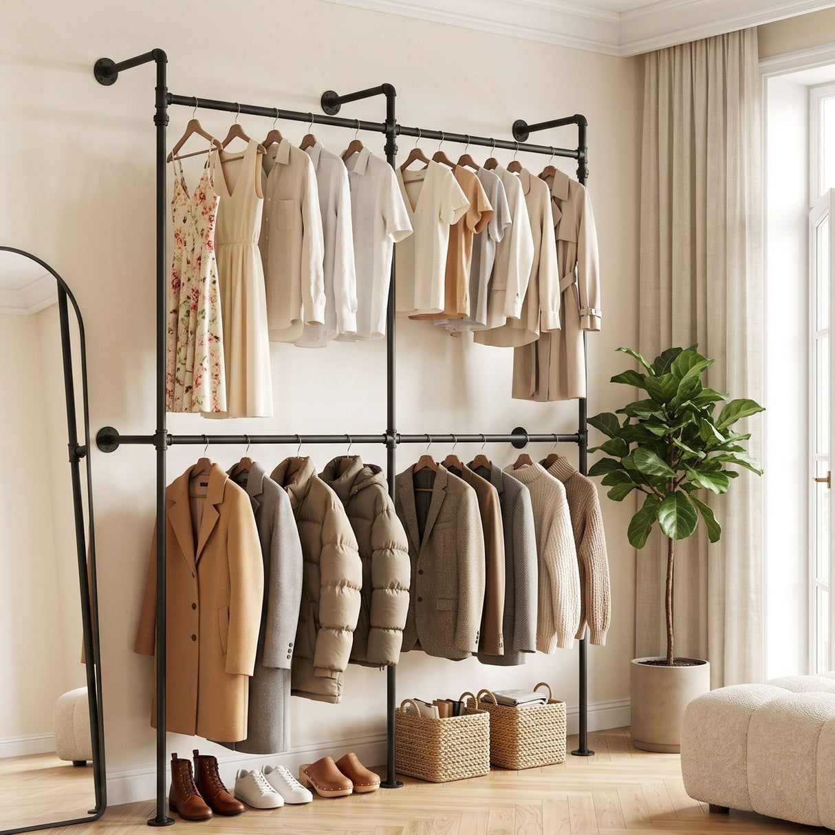 Ocean Grove Industrial Wall Mounted Clothes Rack, Black