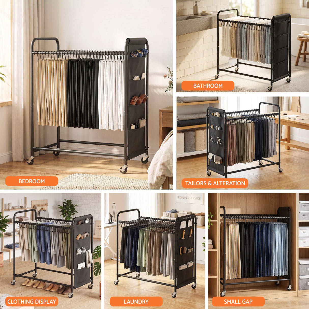 Barwon Heads Mobile Pants Trolley Clothes Rack, Black
