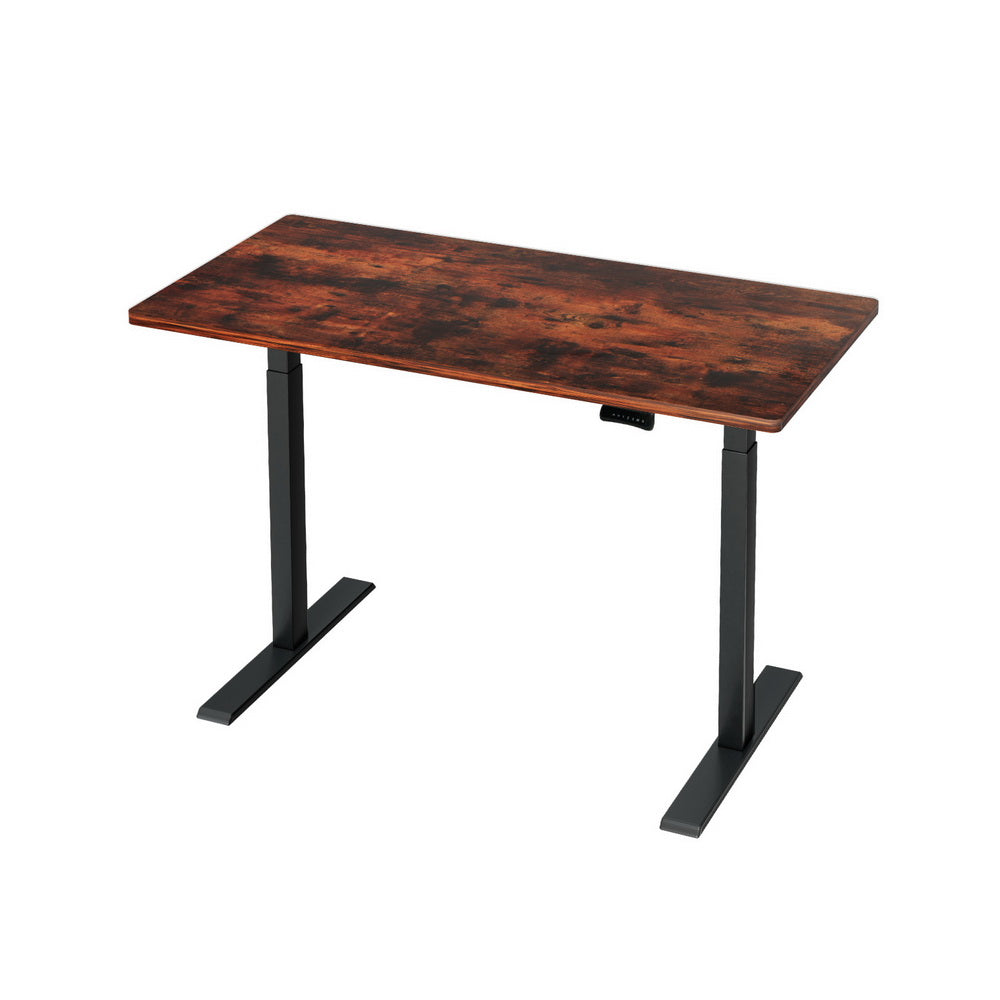 Dickson rustic brown standing desk in a home office