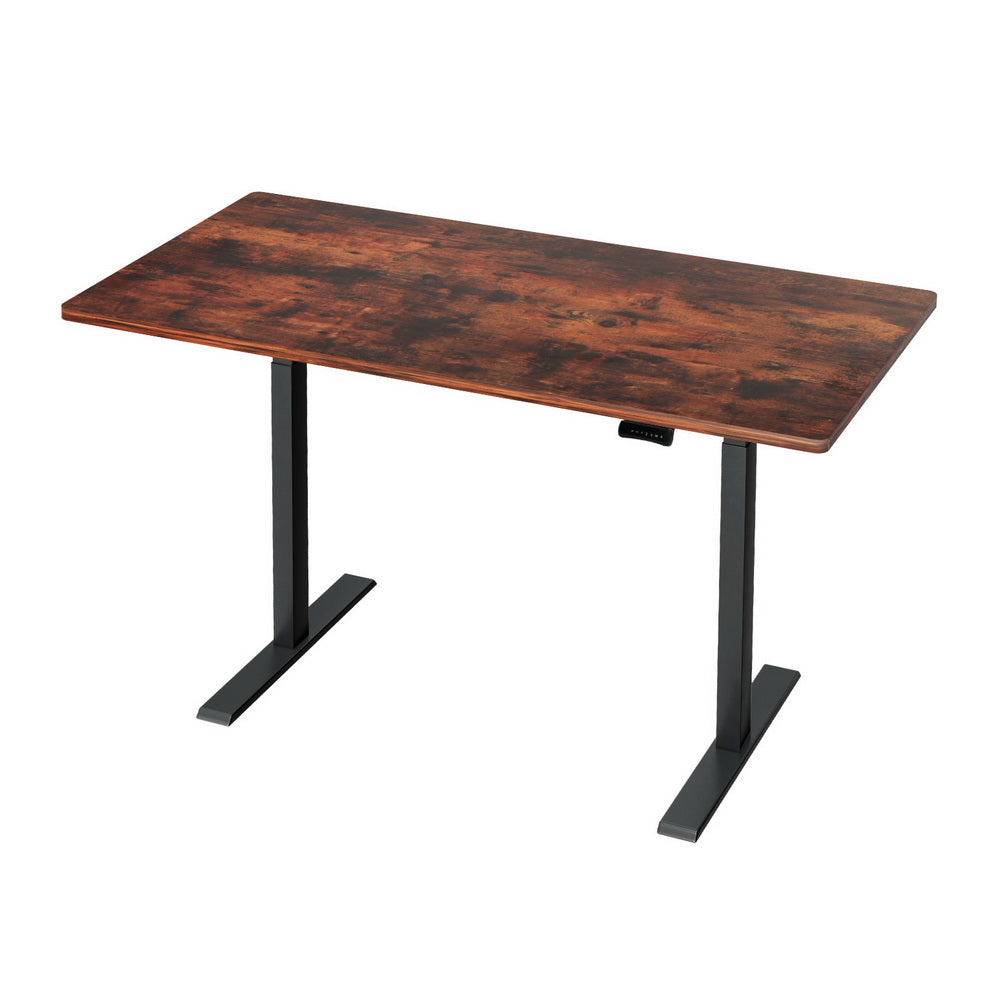 Dickson rustic brown standing desk in a home office