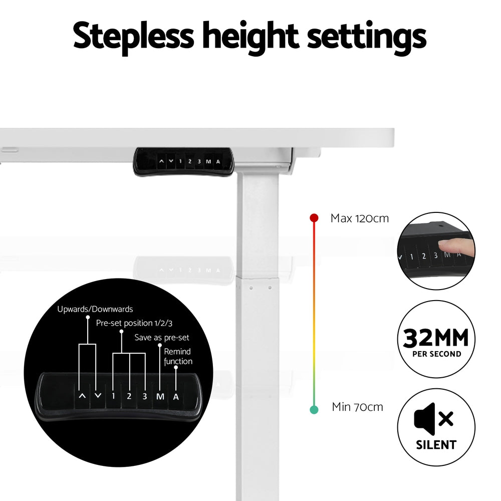 Gordon Electric Standing Desk, White 140cm