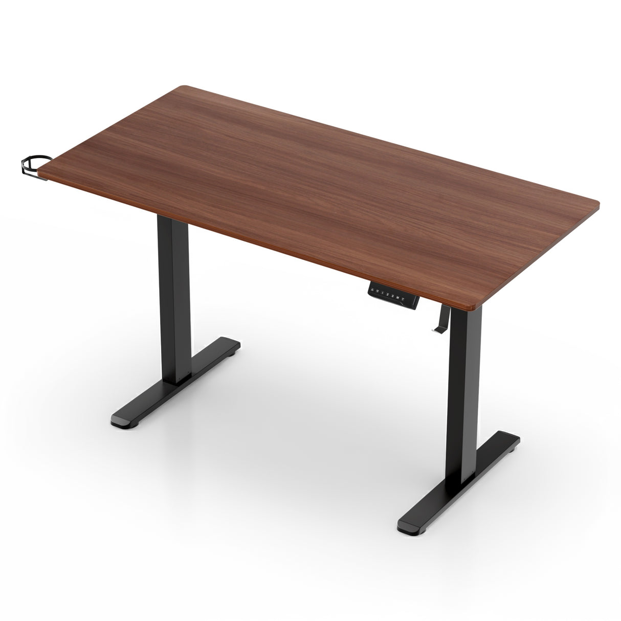 Curtin walnut standing desk in a home office