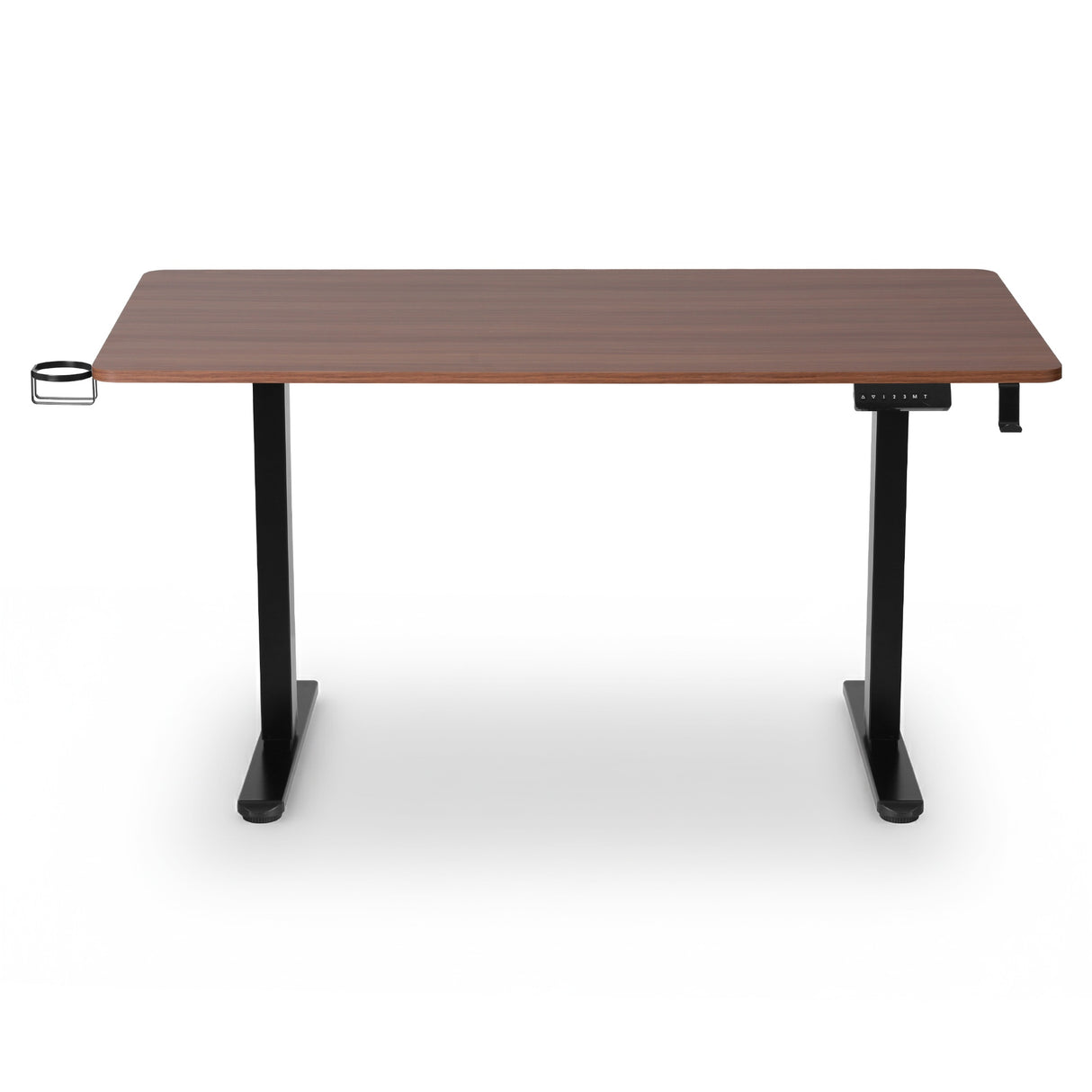 Curtin walnut standing desk in a home office