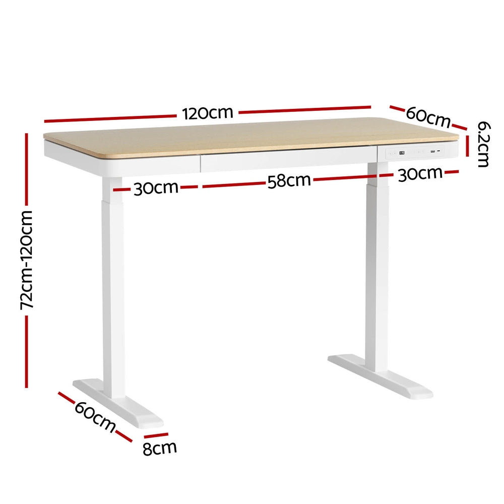 Barton oak electric standing desk with drawer in a home office