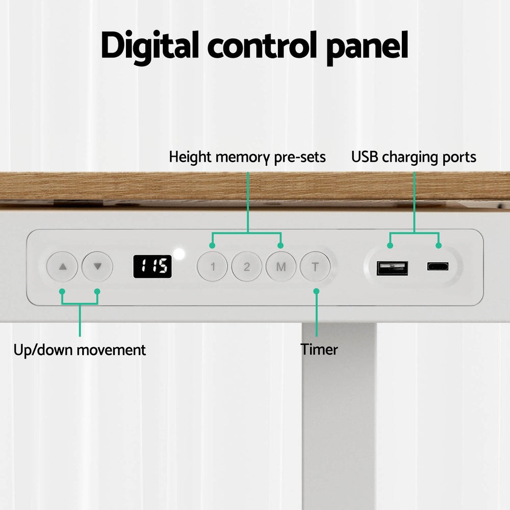 Barton oak electric standing desk with drawer in a home office