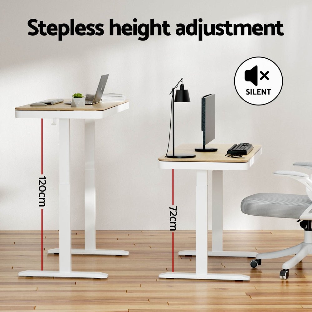 Barton oak electric standing desk with drawer in a home office