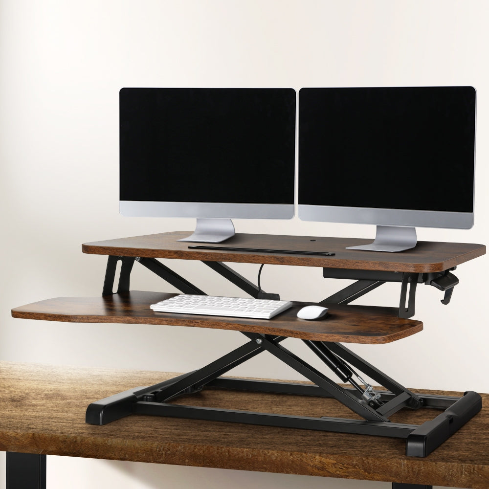 Nicholls Standing Desk Riser, Rustic Brown 80cm