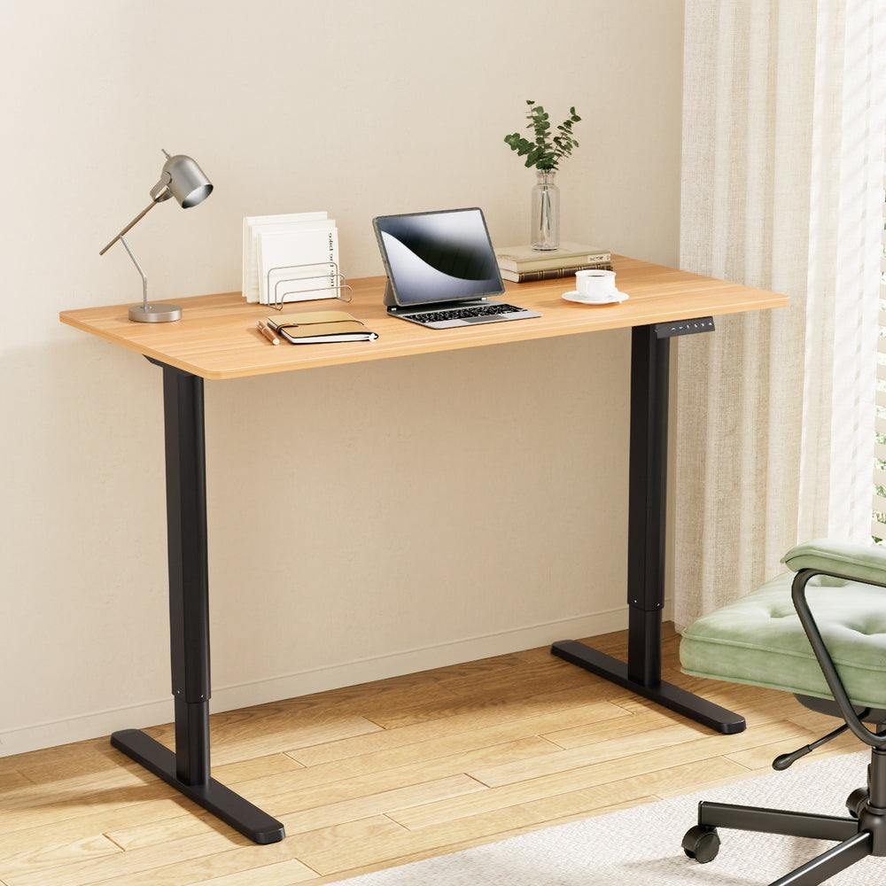 Weetangera Electric Standing Desk, Black and Natural Wood 120cm