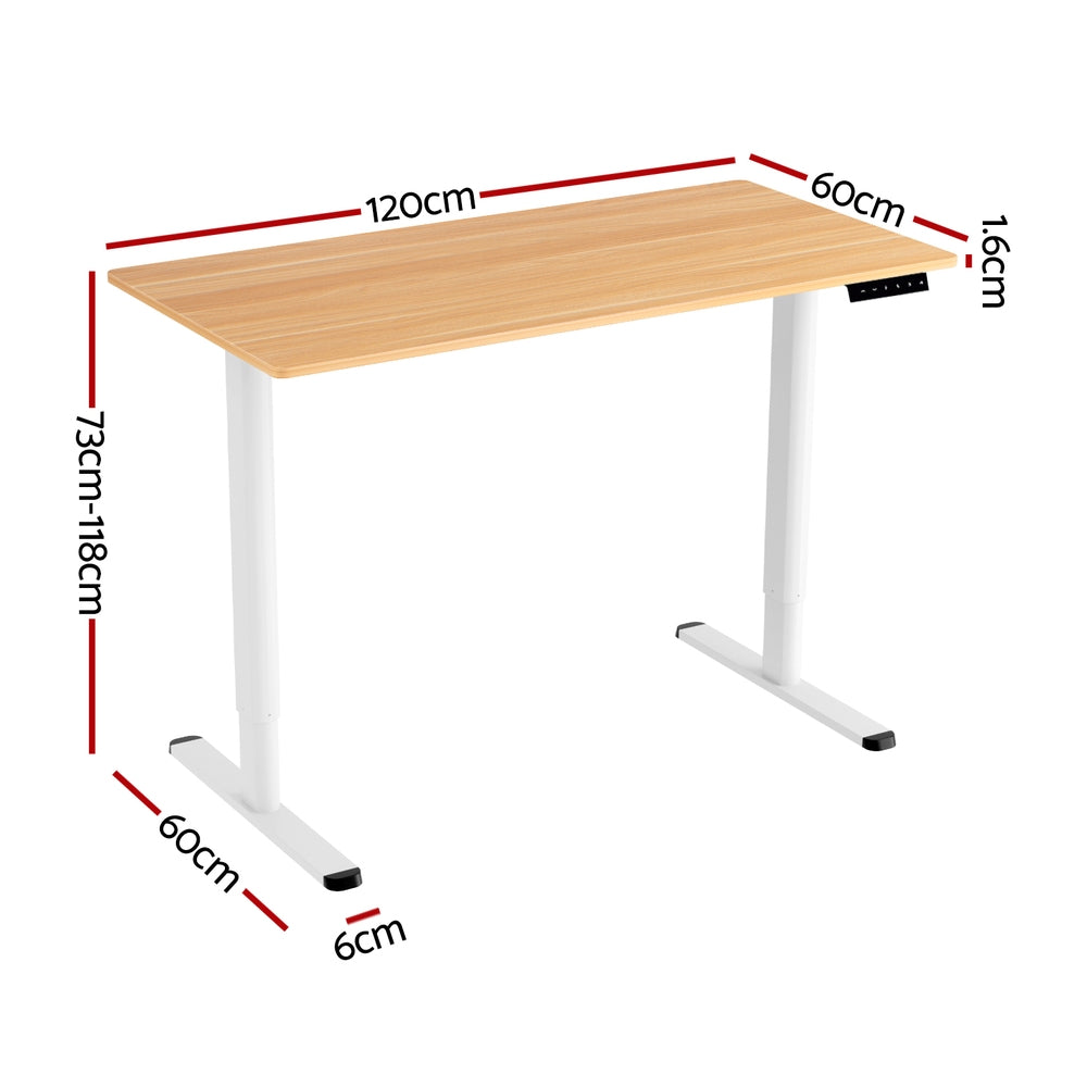 Forde Electric Standing Desk, White and Natural Wood 120cm