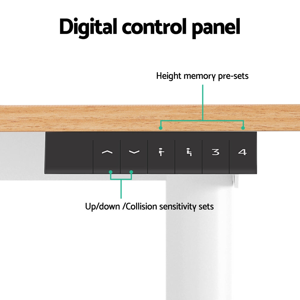 Forde Electric Standing Desk, White and Natural Wood 120cm