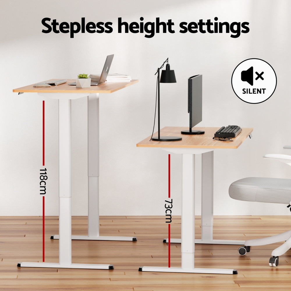 Forde Electric Standing Desk, White and Natural Wood 120cm