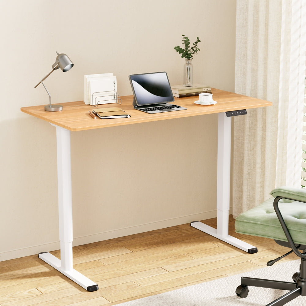 Forde Electric Standing Desk, White and Natural Wood 120cm