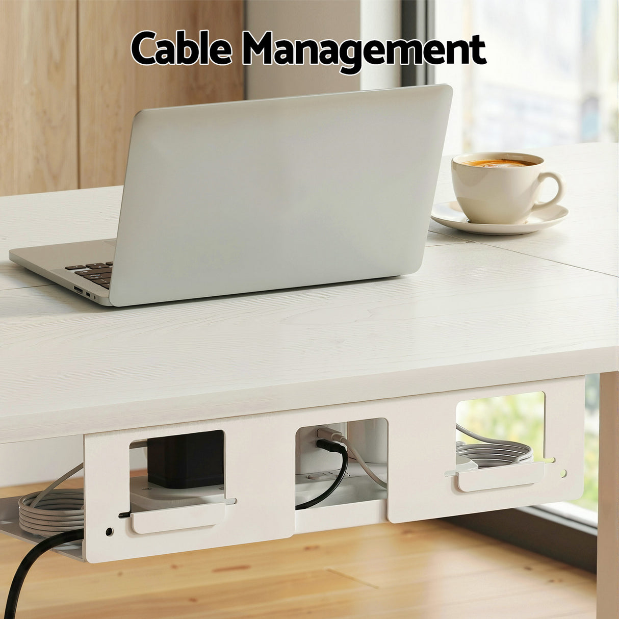 Yarralumla white electric standing desk with drawer in a home office